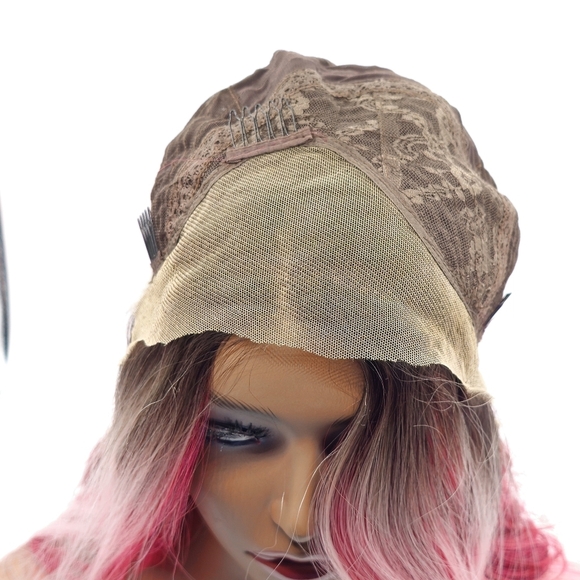 Uniwigs Cranberry Frost Hot Pink & Red Blend with Black Rooted Lace Front Wig - Picture 9 of 10